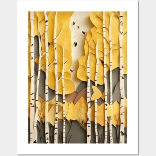 Aspen trees paper collage art 3 Posters and Art